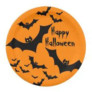 Hot Best Selling Rodada Em Forma De Pendurado Placa De Parede De Metal Feliz Halloween Bat Design Adesivo Cemitério Casa Artesanato