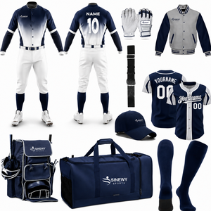 Uniforme de Béisbol SINEWY, Conjunto Completo Personalizado con Impresión por Transferencia de Calor, Jersey, Pantalones, Guantes, Gorra y Bolsa de Poliéster Transpirable, Azul Corto - Product Image 3