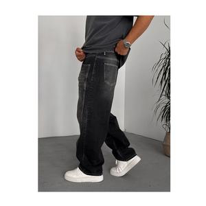 Pantalones vaqueros lavados tejidos Hip Hop para hombre, pantalones cargo de pierna ancha, 100% algodón - Product Image 3