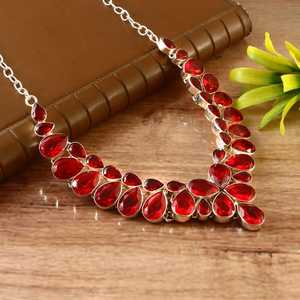 Garnet Sterling Silver <b>Bib</b> <b>Necklace</b> Handmade Gemstone Jewelry For Women Statement <b>Necklace</b> Wholesale Supplier - Product Image 6