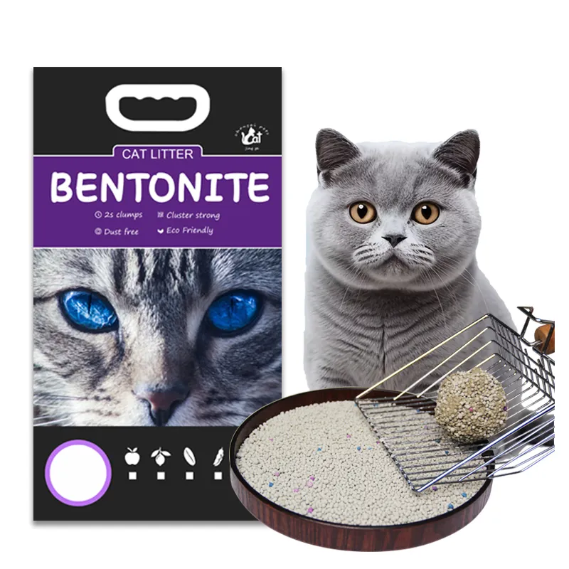 OEM üreticileri düşük toz çevre dostu 1-3mm top şekli kedi kumu kum renkli Bentonite kedi kumu