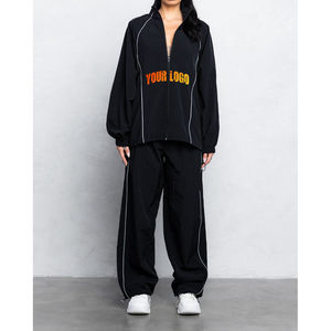 Venta al por mayor Pantalones de chándal Trajes de Jogger Chándal en blanco Conjunto de sudor Pantalones de chándal de nailon de retazos personalizados para mujeres Damas - Product Image 4