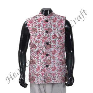 Chaqueta de algodón con estampado de bloques acolchados para hombre, elegante chaqueta Floral 100% de algodón sin mangas para invierno, chaqueta Vintage hecha a mano - Product Image 2