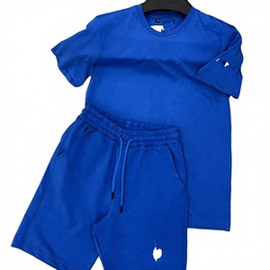 Mens Black Terry T-Shirt Shorts <b>Set</b> Summer Casual Two-Piece Outfit Soft Breathable Eco-Friendly Elastic Waist Short Sleeve - Product Image 1