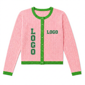 Wholesale Custom Logos <b>Cable</b> <b>knit</b> Sorority Crew Neck Varsity <b>Cardigan</b> Embroidery work High-Quality material - Product Image 1