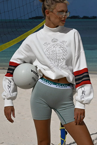 OEM Customized Oversized Sorority <b>Sweatshirts</b> Mock Neck <b>Embroidery</b> Fleece Solid Pattern Casual Style Winter Season Long - Product Image 2