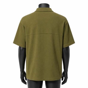 Polo en coton vert olive pour homme, taille plus, manches courtes, décontracté, couleur unie, tissu tissé - Product Image 3