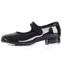 Chaussures de claquettes pour enfants en gros - Tige en cuir verni noir, semelle extérieure en EVA, talon plat léger pour l'entraînement, stock US