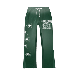Pantalon évasé en strass personnalisé survêtement Vintage lavage à l'acide soleil délavé bouffée impression 100% coton jogging survêtements hommes - Product Image 4