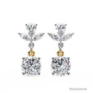 Boucles d'oreilles pendantes en diamant de laboratoire rond de 2,4 carats, certifiées IGI, or jaune et blanc 14 carats, clarté VS, cadeau d'anniversaire de luxe - Product Image 1
