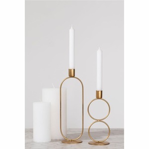 Ensemble de bougeoirs coniques en métal doré géométrique de luxe, centre de table de mariage abstrait moderne, chandelier, décoration d'intérieur, vente en gros - Product Image 1