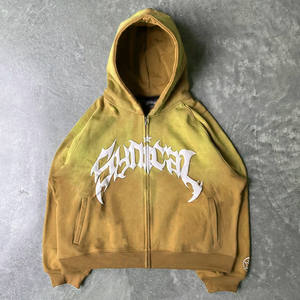 In All Color Available Streetwear Oversized Acid Stone Washed Distressed <b>Hoodie</b> Sun Faded New Style <b>Zipper</b> <b>Hoodie</b> For Men - Product Image 6
