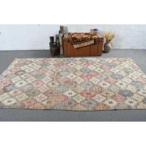 Grand tapis turc vintage 5,4x9,6 pieds, tapis gris rose à motifs floraux - Product Image 3