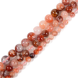 Collier en cristal naturel, perles de quartz de feu lisses, pierre rouge polie, bijoux, brin lâche, grossiste en pierres précieuses pour la guérison - Product Image 4