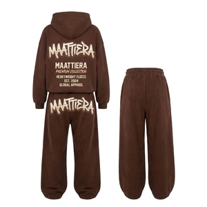Conjunto Deportivo Casual de Dos Piezas para Mujer, Sudadera con Capucha Marrón Extra Grande y Pantalones Deportivos Anchos - Product Image 4