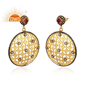 Último diseño hecho a mano 18K chapado en oro Natural Cz y Hydro Pink piedras preciosas pendientes colgantes Demi fabricante de joyería fina - Product Image 2