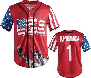 Personnalisable Imprimé 100% Polyester Unisexe Baseball Softball Jersey Qualité Supérieure Respirant Séchage Rapide Protection UV Américain - Product Image 1