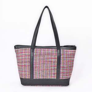 Sac fourre-tout en cuir tressé multicolore avec fermeture à glissière Broderie Décoration Réutilisable PVC Coton Toile Doublure Polyester - Product Image 5