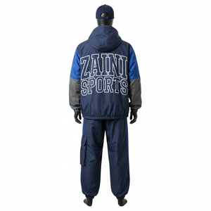 Ensemble coupe-vent pour homme, tissu léger en polyester et nylon, bleu gris, construction à panneaux, logo personnalisé, taille plus, ensemble coupe-vent - Product Image 2