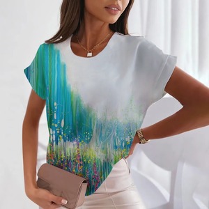 Mode fleur imprimer femmes T-Shirts décontracté col rond manches courtes hauts rue tendance fille chemise été lâche dames vêtements - Product Image 6