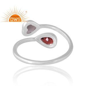 Nouvelle tendance, bague en argent avec pierre de lune grise naturelle et grenat, design artisanal, bijoux personnalisés pour femmes, cadeau pour elle - Product Image 2