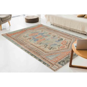 Tapis turc Oushak floral : Tapis vert de style antique, tapis imprimé, tapis doux non tissé - Product Image 3