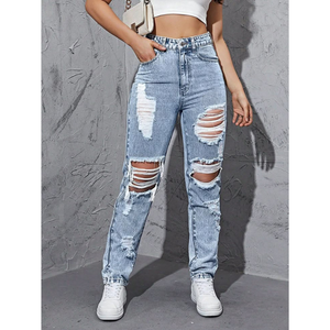Jeans en denim skinny déchirés respirants pour femmes, taille haute, extensible, sexy, tendance, décontracté, à porter tous les jours - Product Image 5