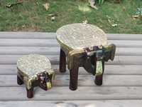 Tabouret éléphant en bois moderne fait main avec finitions en laiton, table d'appoint décorative traditionnelle du Rajasthan peinte à la main |   Ethnique