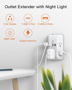 6 presa di Protezione <span class=keywords><strong>Da</strong></span> Sovracorrente, Multi Plug Adapter Presa con 2 USB del <span class=keywords><strong>Caricatore</strong></span> Della Parete e della luce di notte - Product Image 4