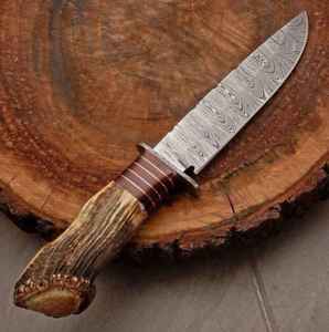 Cuchillo de Caza de Acero de Damasco Hecho a Mano, Cuchillos de Hoja Fija para Campismo y Supervivencia con Funda de Cuero Fino, Cuchillos de Acero Personalizados - Product Image 3