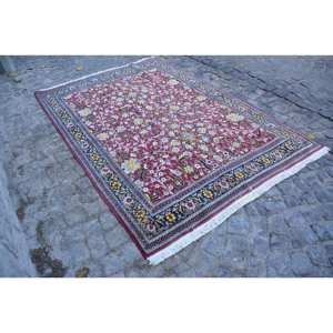 Alfombra de área grande turca vintage, diseño de retazos rojo y azul clásico, material de lana de 6,3x9,3 pies, respaldo de látex, Alfombra de estilo rectangular para habitación - Product Image 2