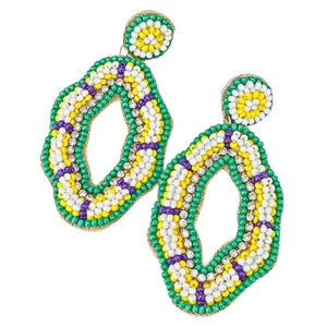 Pendientes de Mardi Gras con Cuentas Bordadas, Joyería de Mardi Gras, Pendientes Divertidos con Cuentas de la India, Pendientes Hechos a Mano para Mujer - Product Image 4
