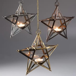 Fancy Decorative Metal and Glass <b>Star</b> Shape Tea <b>Light</b> Candle Holders Both Hanging and Tabletop Decorations Handmade - Product Image 1