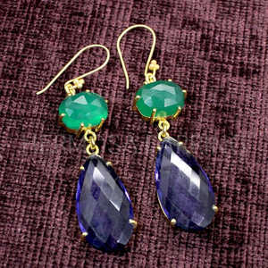 Boucles d'oreilles lustre tendance en onyx vert fait à la main Lustre élégant en onyx vert pour femme - Product Image 4