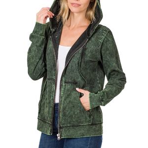 Venta al por mayor pesado 500gsm ácido lavado Sudadera con capucha para las mujeres Custom Zip Up Oversized y Loose Fit Fitness Sportswear - Product Image 5