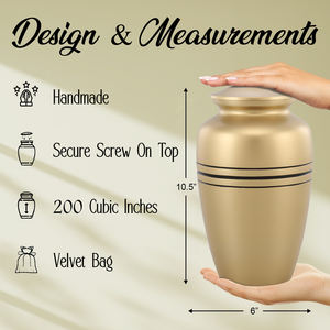 Urna de cremación de latón dorado liso americano elegante para adultos, urna conmemorativa hecha a mano para cenizas humanas, los mejores suministros funerarios para cenizas - Product Image 3