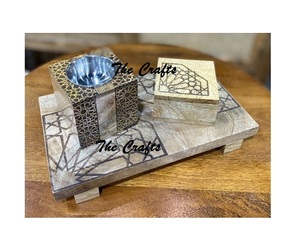 Quemador de incienso Mabkhara de madera con caja para Oud y bandeja, quemador de incienso Mubkhar de calidad superior al precio más bajo. - Product Image 1