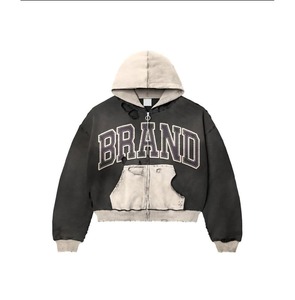 Personnalisé de haute qualité lavé à l'acide surdimensionné en détresse sweat à capuche avec cordon de serrage à capuche fermeture éclair denim soleil délavé veste à capuche - Product Image 3