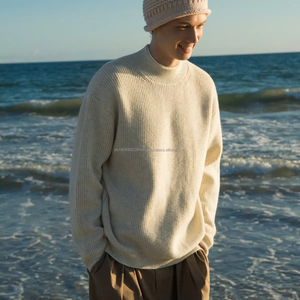 Suéter de cuello simulado grueso suelto para hombre, suéter de colores personalizados, sudaderas informales de invierno de gran tamaño, ropa de punto para mantener el calor en la parte delantera - Product Image 2