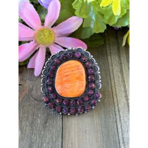 Bague en argent sterling de fabrication navajo avec corail et topaze, taille 8.25 - Product Image 2