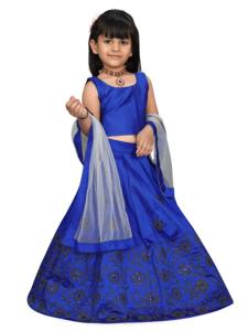 Shoryam Fashion Girls Designer Blue Ghagra Choli Set Floral Zari Embroidery Net <b>Wrap</b> Traditional Indian Boutique Wear Party - Product Image 2