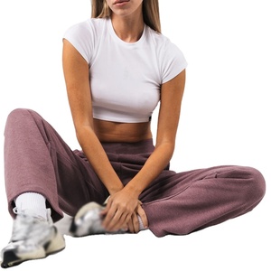 Cintura alta cintura elástica pantalones de chándal de entrenamiento de gimnasio para mujer pantalones de Jogger de pierna ancha de alta calidad pantalones sueltos de lana de algodón en blanco Fit2026 - Product Image 2