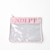 Pochette Organisateur Personnalisée en Nylon Brodé NDLPT avec Motifs à Carreaux, Floraux et Rayés, sur Sac à Fermeture Éclair Transparent