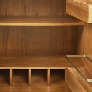 Mobile Bar in MDF Stile Mid-Century <span class=keywords><strong>con</strong></span> Due Ante, Portabottiglie, Ripiani Regolabili e Cerniere <span class=keywords><strong>con</strong></span> Chiusura Ammortizzata, Arredo Contenitore per Sala da Pranzo - Product Image 6