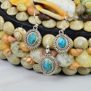 Bleu cuivre Turquoise 925 argent Sterling pierres précieuses pendentif boucle d'oreille ensemble bijoux décembre pierre de naissance cadeau pour anniversaire - Product Image 2