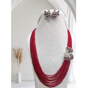 Conjunto de collar moderno multicapa con piedra AD con pendientes, perfecto para recepción de bodas y fiesta para mujer - Product Image 1