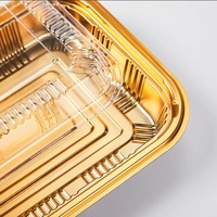 Boîte Alimentaire Jetable en Plastique pour Sushi, Viande et Pâtisserie avec Couvercle Transparent, Fond Doré et Noir, Emballage Américain pour Plats à Emporter