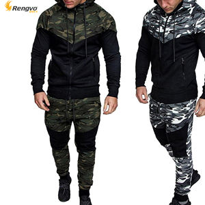 Conjuntos de chándal de talla grande para hombre a la moda, ropa deportiva con estampado de camuflaje de 2 piezas, chaqueta informal transpirable de secado rápido, Pantalones - Product Image 2