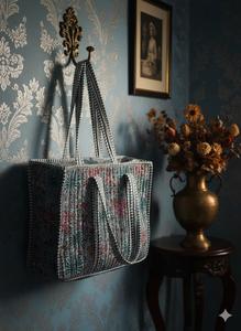 Large Handmade Lady Cotton <b>Tote</b> Bag <b>Floral</b> Print Zipper Eco Friendly Lightweight Shoulder Bag Shopping Travel <b>Beach</b> Everyday Use - Product Image 4