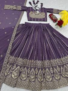Lehenga Choli Tradicional de Diseño Vintage en Georgette Pesado, para Mujer, Estilo Bollywood, para Bodas y Fiestas, Chaniya Choli - Product Image 3